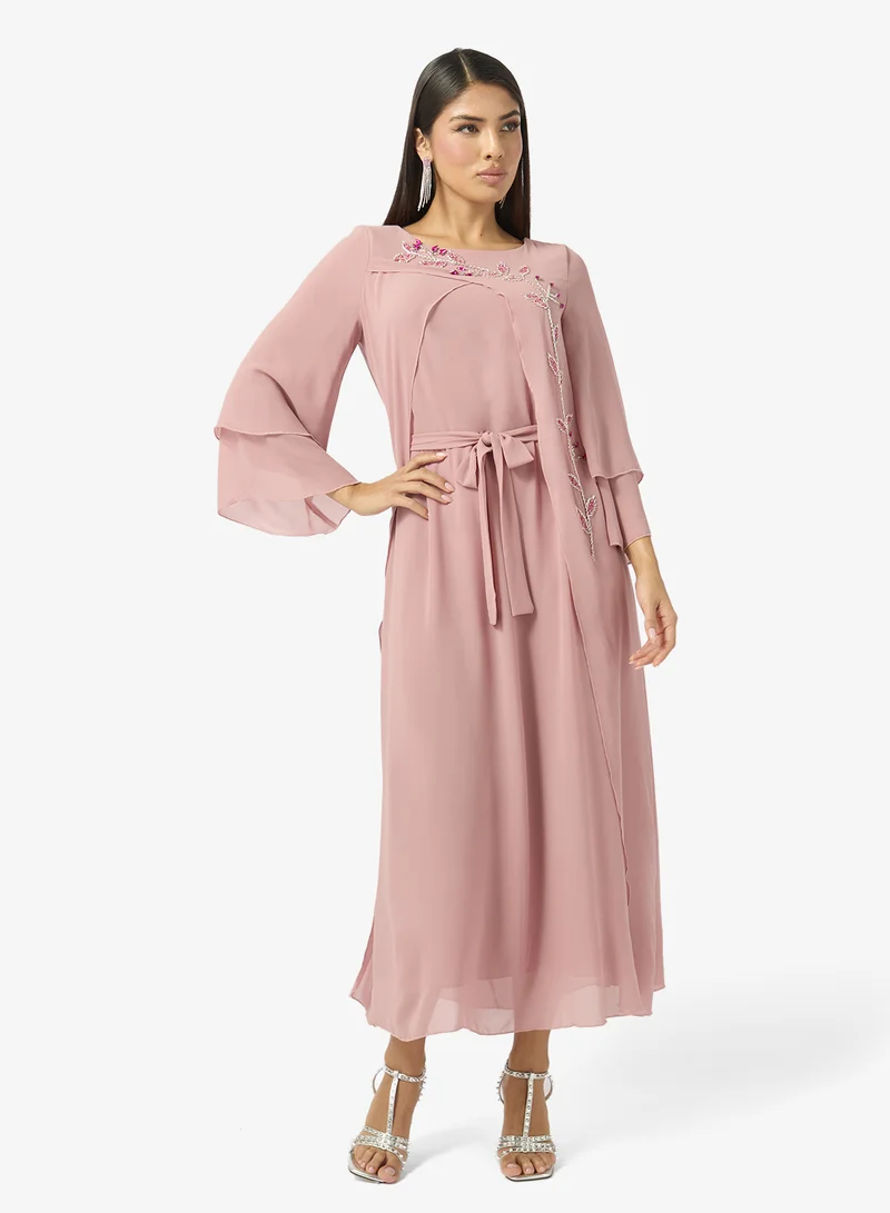 Khizana Embellished Cape Sleeve Dress