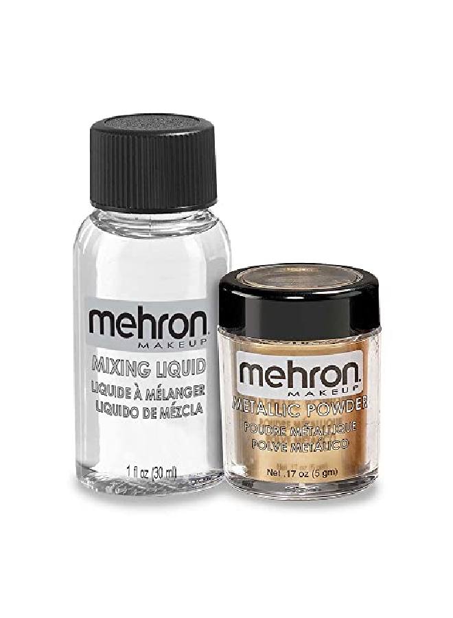 mehron Makeup Metallic Powder (.17 Ounce) With Mixing Liquid (1 Oz) (Gold) - Image 1