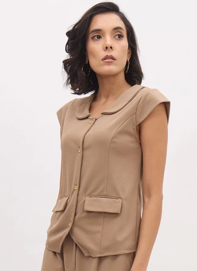 SASSAFRAS Beige Cap Sleeve Vest Top for Women