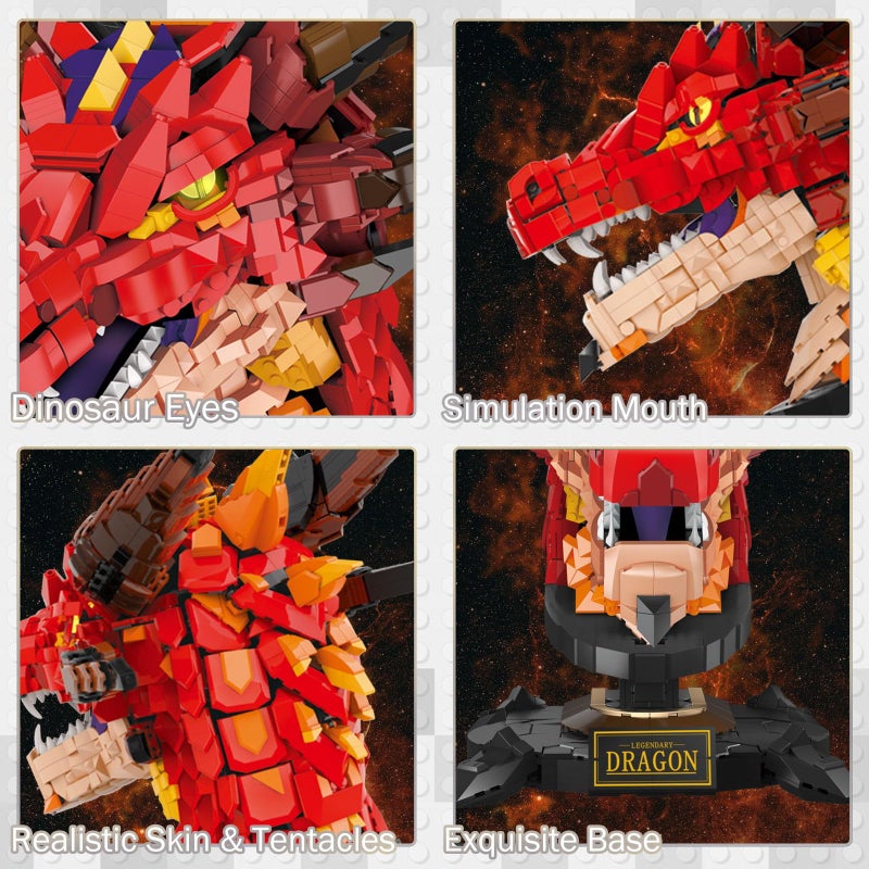 JMBricklayer Dragon Set for Adults 70105, Cool Animals Model Dragon Head Building Blocks Toy, Collection or Home Office Decor, Birthdays for Boys, Girls, Men and Adults - Image 3