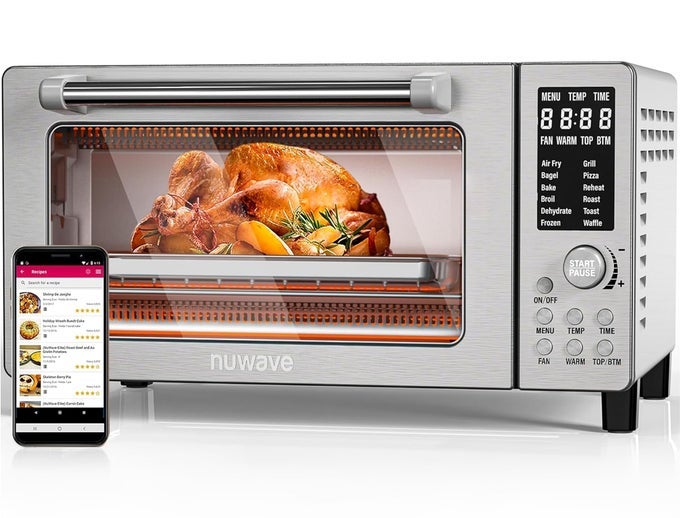 BRAVO AIR FRYER TOASTER SMART OVEN 10IN1 COUNTERTOP CONVECTION 1800 WATTS 21QT CAPACITY 50450F TEMP CONTROLS TOP AND BOTTOM HEATER ADJUSTMENTS 0100 PFAS FREE STAINLESS STEEL