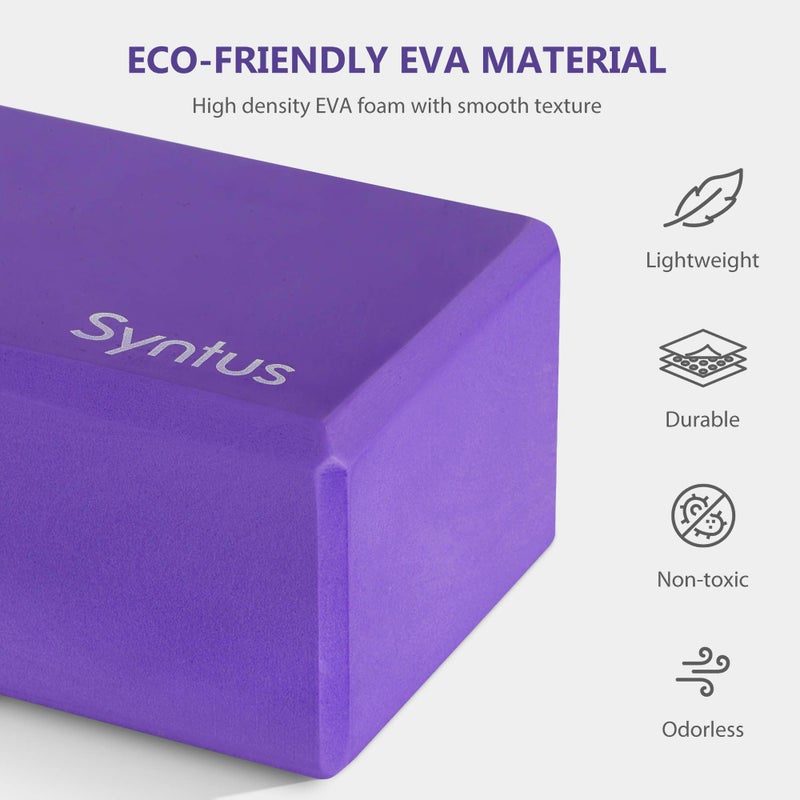 Syntus Yoga Block and Yoga Strap Set, 2 EVA Foam Soft Non-Slip Yoga Blocks 9×6×4 inches, 8FT Metal D-Ring Strap for Yoga, General Fitness, Pilates, Stretching and Toning, Purple - Image 3