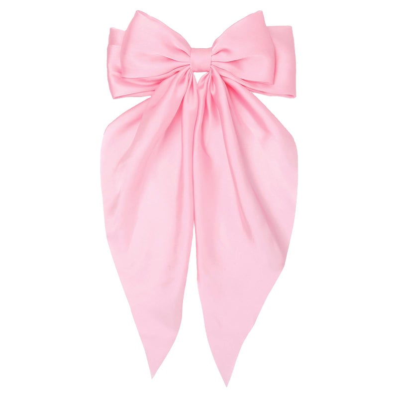 Tobeffect Pink Hair Bow for Women Girls, Valentine Big Satin Bow Clip with Long Tail Light Pink Hair Accessories - Image 1