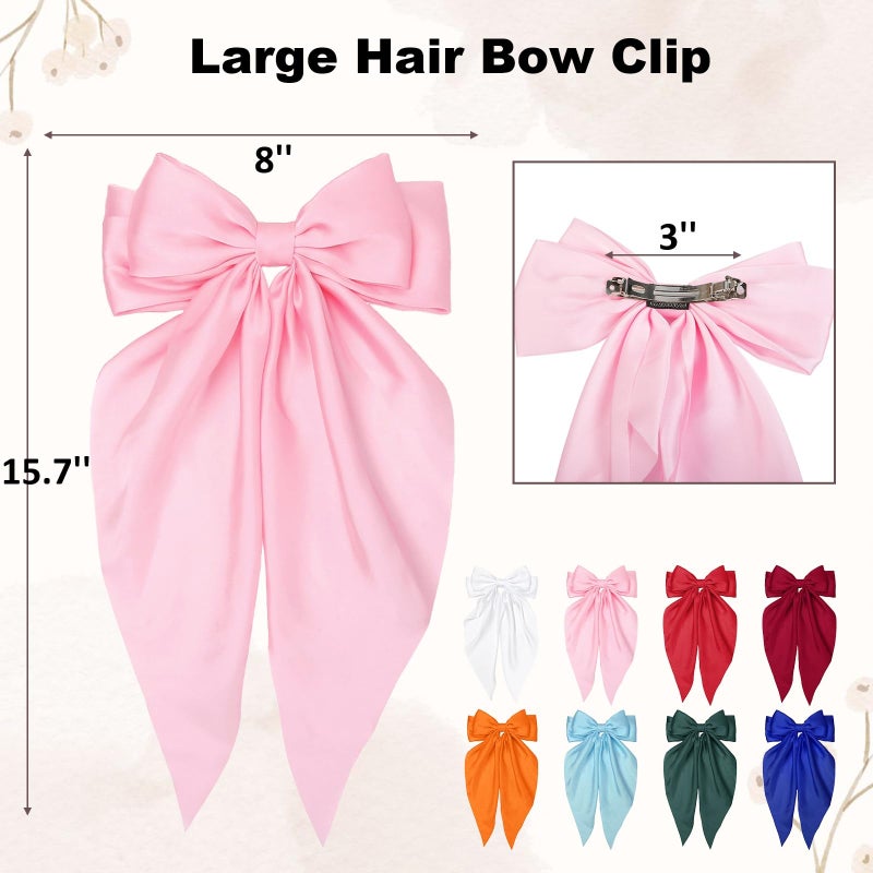 Tobeffect Pink Hair Bow for Women Girls, Valentine Big Satin Bow Clip with Long Tail Light Pink Hair Accessories - Image 3