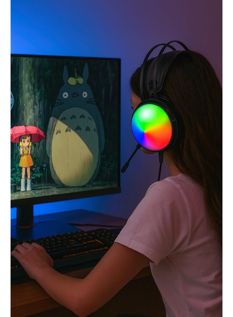 Point PT-010 7.1 Gaming Headset - 50mm High-Magnetic Driver - 360° Adjustable Microphone - Comfortable and Lightweight Design - Cool RGB Lighting - USB Port - Black - Image 4