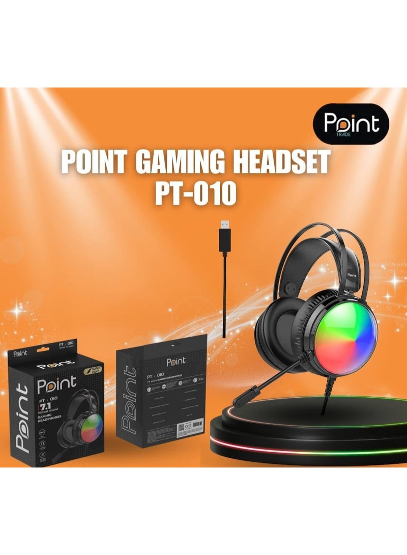 Point PT-010 7.1 Gaming Headset - 50mm High-Magnetic Driver - 360° Adjustable Microphone - Comfortable and Lightweight Design - Cool RGB Lighting - USB Port - Black - Image 5