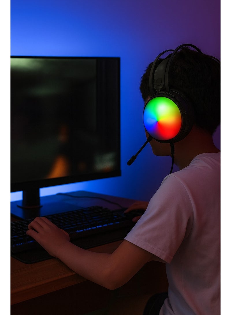 Point PT-010 7.1 Gaming Headset - 50mm High-Magnetic Driver - 360° Adjustable Microphone - Comfortable and Lightweight Design - Cool RGB Lighting - USB Port - Black - Image 3