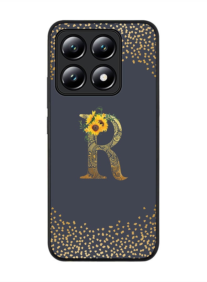 Stylizedd For Xiaomi 14T Case,Slim fit Camera Protection, Shockproof Thin Phone cover - Custom Floral Monogram - R (Grey ) - Image 1