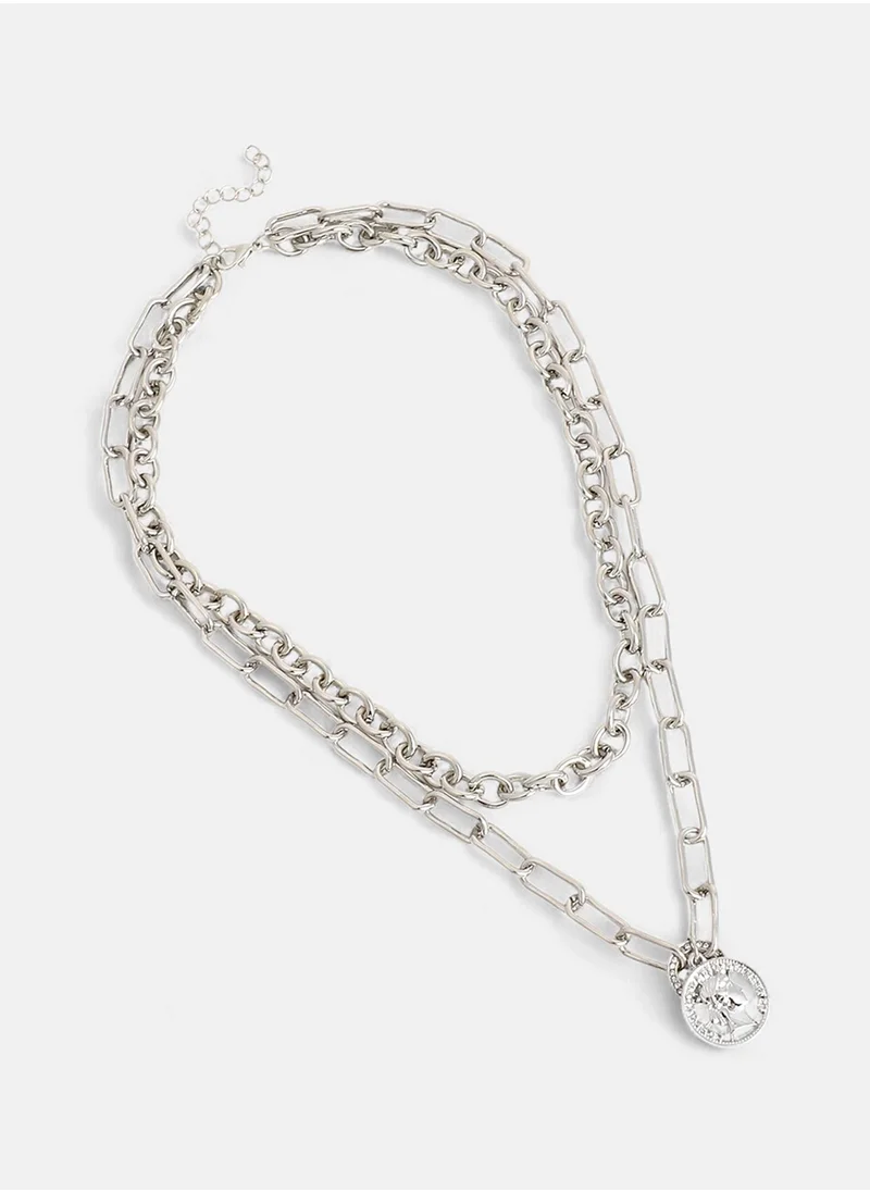 SOHI The Coin Chainlink Layered Necklace