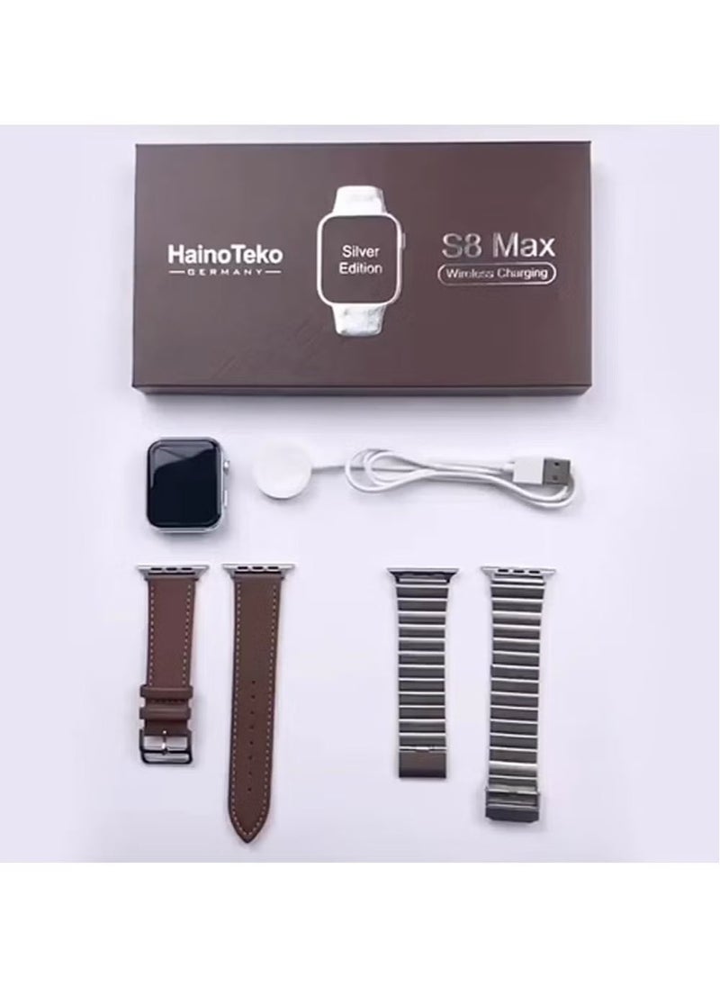 Haino Teko Smart Watch S8 Max | 2 Straps, Wireless Charger, Fitness Tracker, Heart Rate Monitor, Sleep Tracking, Bluetooth Call, IP68 Waterproof, Stylish Design for Men & Women - Image 1