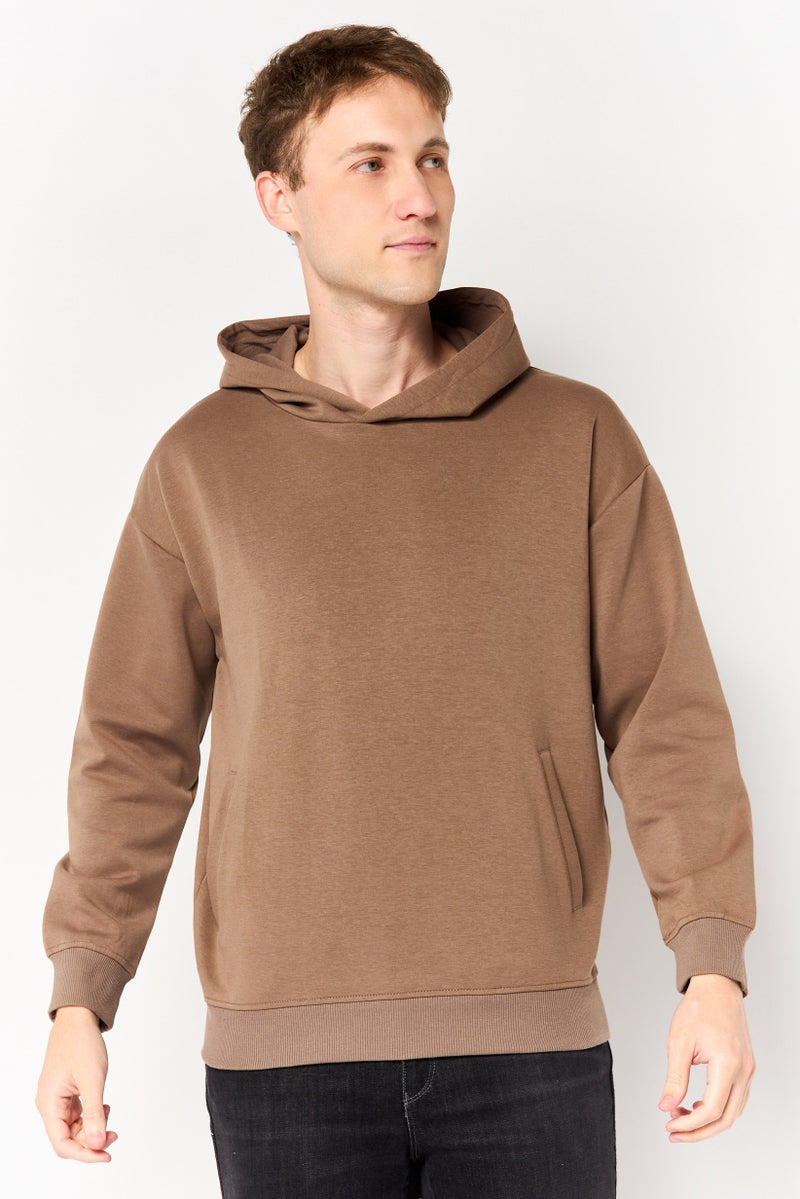 Algspar Men Solid Long Sleeve Hoodie, Brown - Image 1