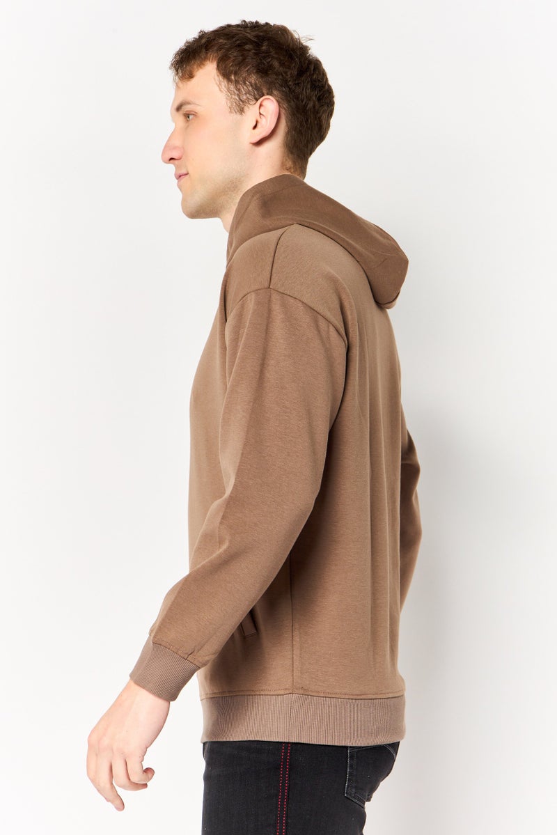 Algspar Men Solid Long Sleeve Hoodie, Brown - Image 3
