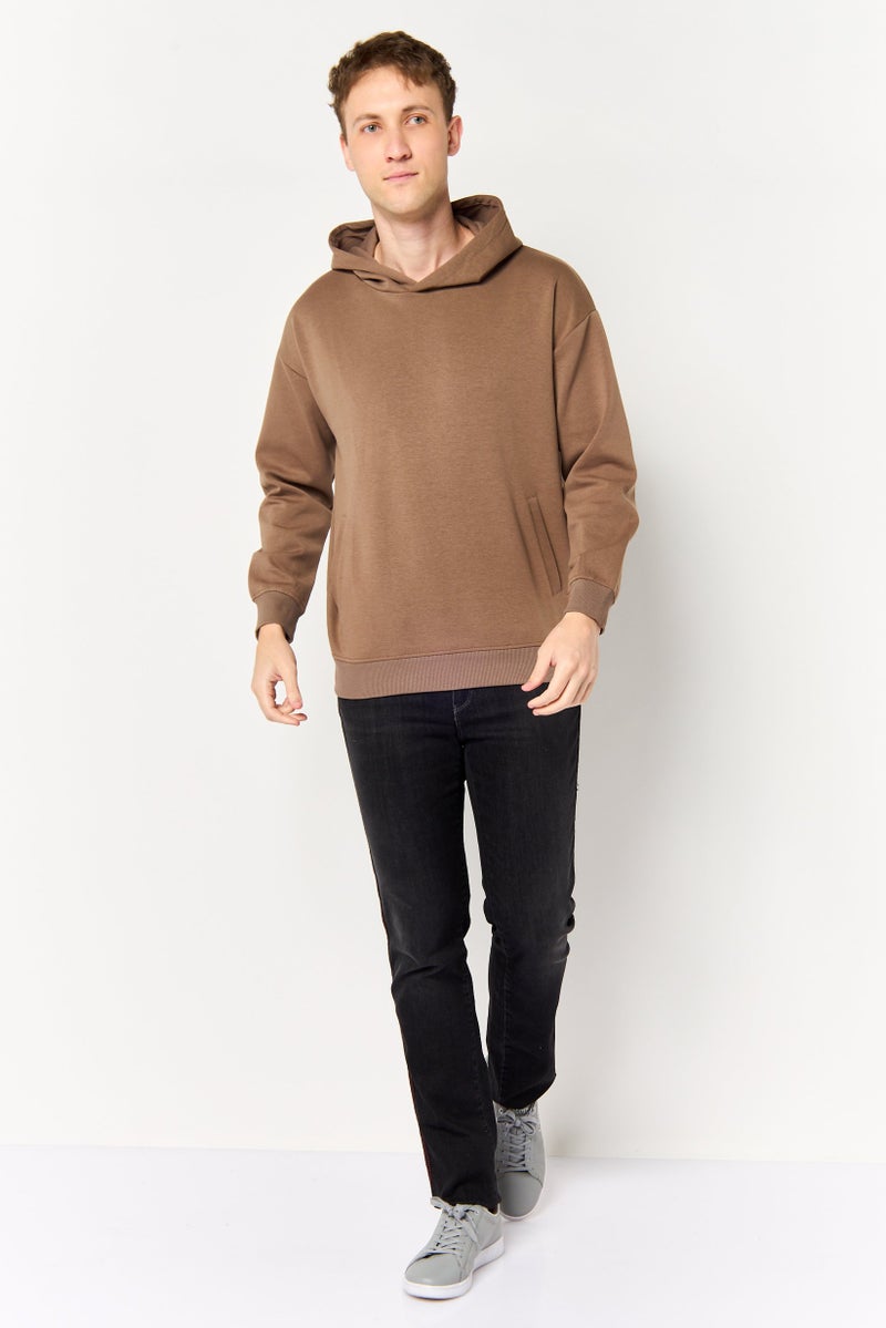 Algspar Men Solid Long Sleeve Hoodie, Brown - Image 2
