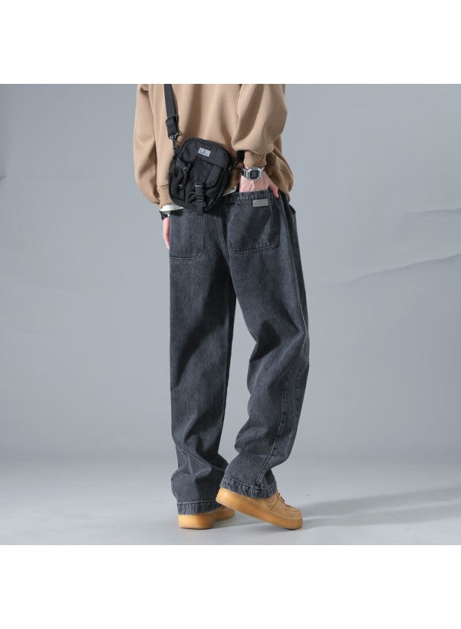 Dingfengbaoluo American Style Washed Denim Jeans Straight Spring Summer Trendy Plus Size Loose Wide Leg Pants Men Ds61 Black 2XL - Image 5