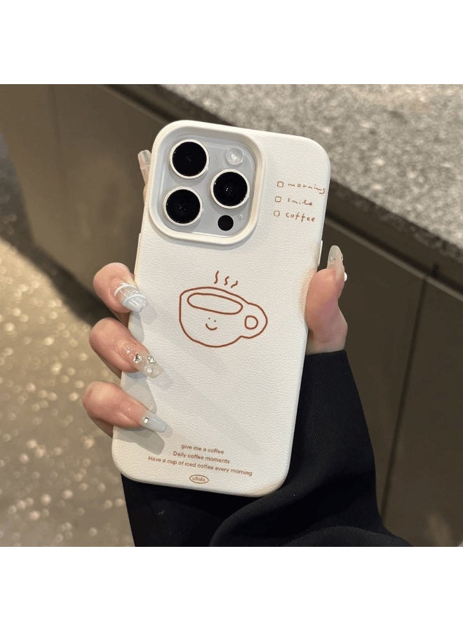 NIBEMINENT Coffee Cup Protective TPU Case Cover For iPhone 15 Pro Max, White - Image 1