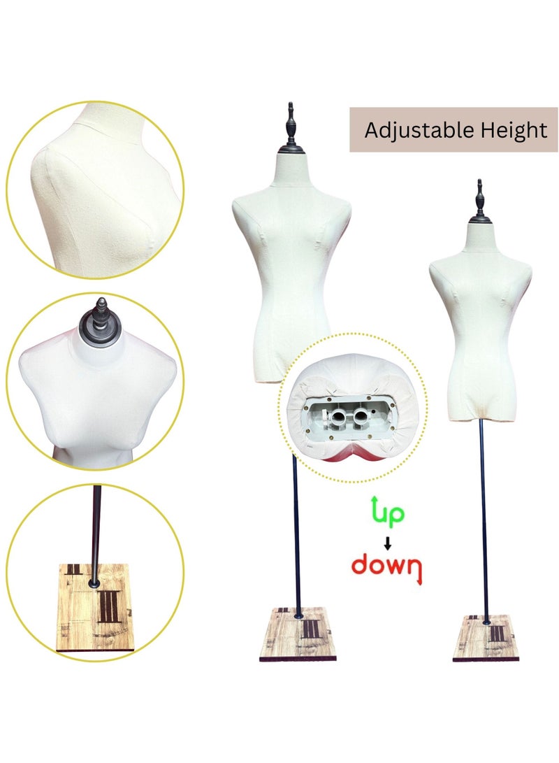 أورتوك مانيكان عرض ملابس نسائي بطول 196 سم، ارتفاع قابل للتعديل، جسم قابل للتثبيت بالدبابيس، قاعدة خشبية، رأس قابل للفصل - Image 3