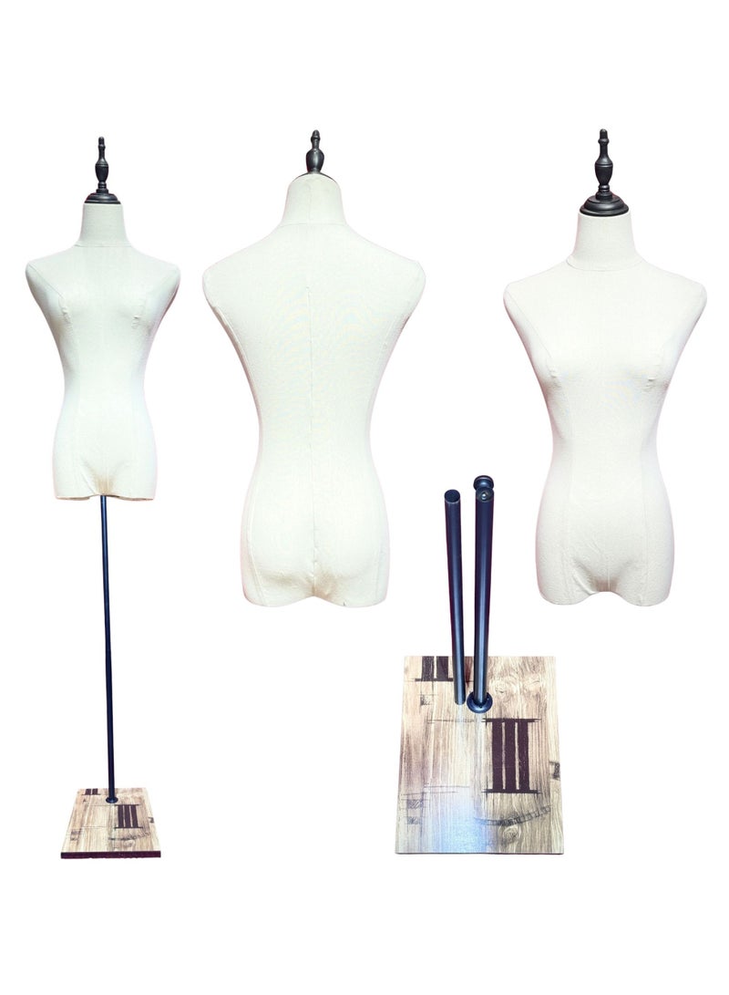 أورتوك مانيكان عرض ملابس نسائي بطول 196 سم، ارتفاع قابل للتعديل، جسم قابل للتثبيت بالدبابيس، قاعدة خشبية، رأس قابل للفصل - Image 1