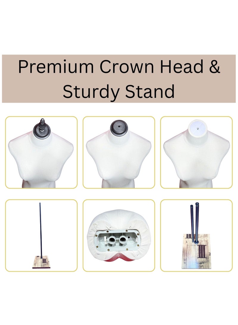 أورتوك مانيكان عرض ملابس نسائي بطول 196 سم، ارتفاع قابل للتعديل، جسم قابل للتثبيت بالدبابيس، قاعدة خشبية، رأس قابل للفصل - Image 4