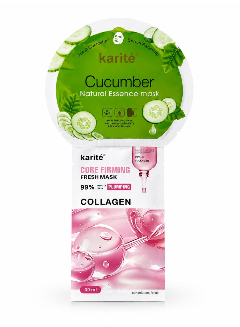KARITE CORE FIRMING COLLAGEN & Cucumber FRESH AND Natural Essence MASKS Bundle 30 ml per pcs - Image 3