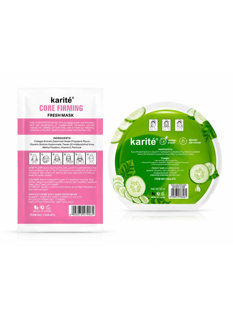 KARITE CORE FIRMING COLLAGEN & Cucumber FRESH AND Natural Essence MASKS Bundle 30 ml per pcs - Image 2