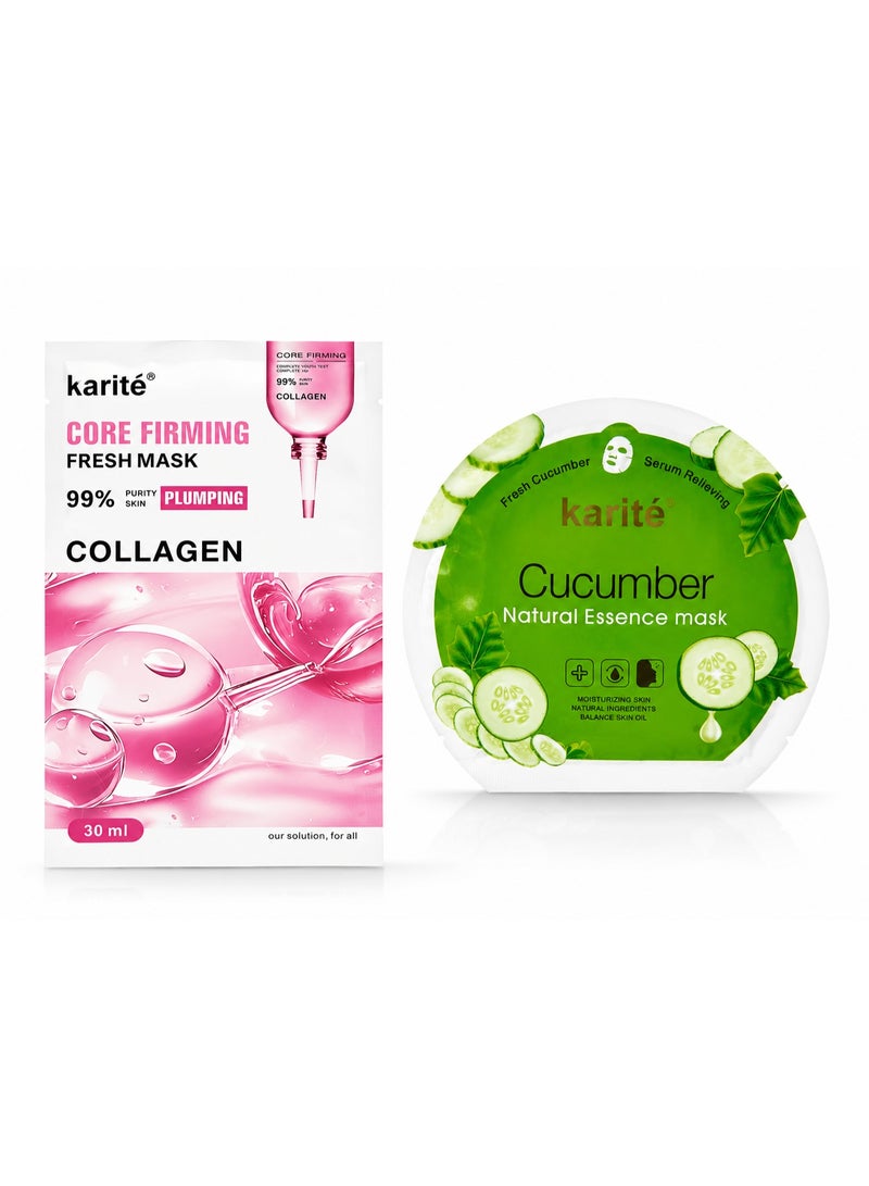 KARITE CORE FIRMING COLLAGEN & Cucumber FRESH AND Natural Essence MASKS Bundle 30 ml per pcs - Image 1