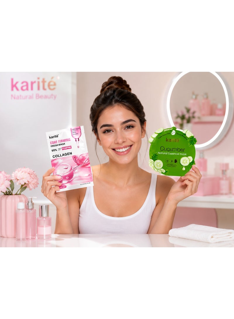KARITE CORE FIRMING COLLAGEN & Cucumber FRESH AND Natural Essence MASKS Bundle 30 ml per pcs - Image 4