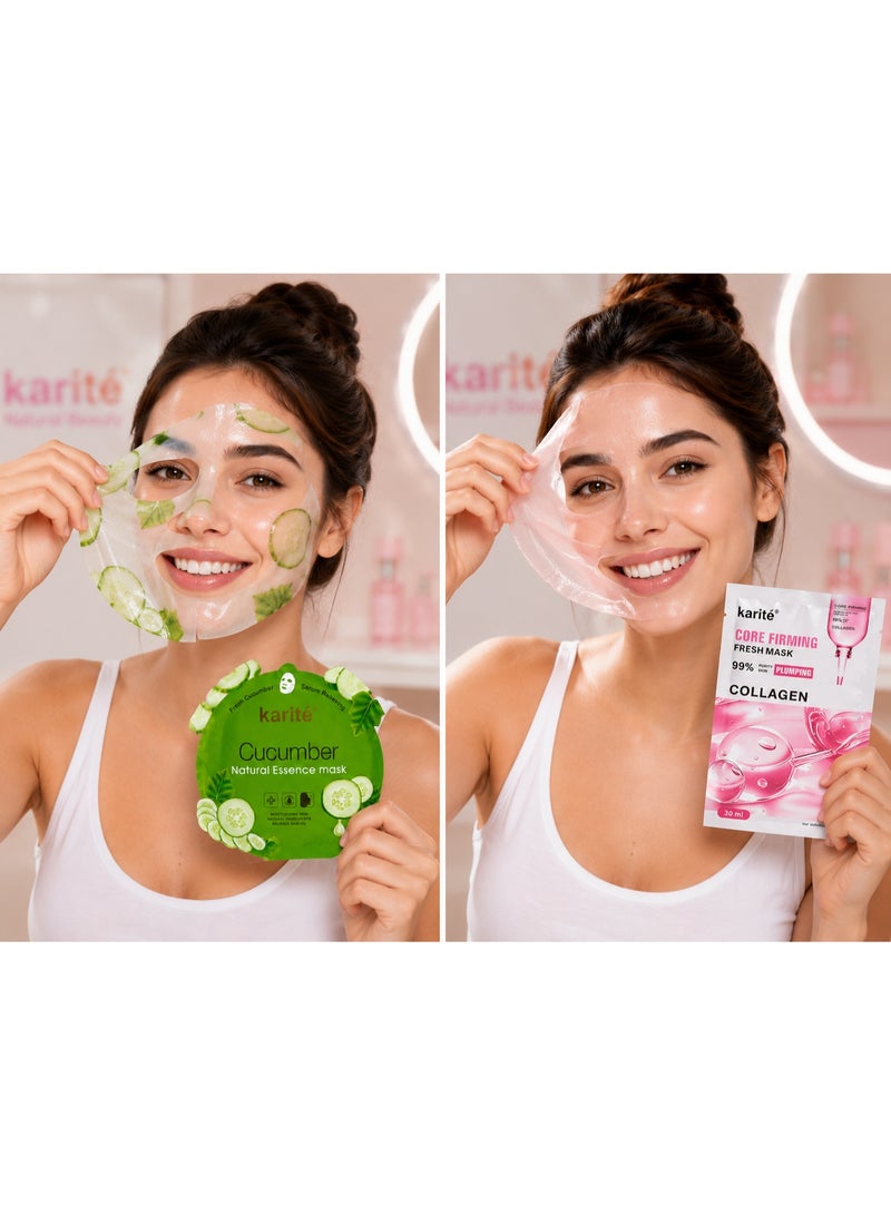 KARITE CORE FIRMING COLLAGEN & Cucumber FRESH AND Natural Essence MASKS Bundle 30 ml per pcs - Image 5