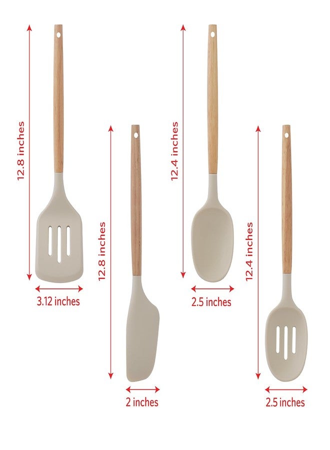 Glad Silicone Kitchen Utensils Set, 8pcs - Nonstick Cooking Tools with Wooden Handles and Utensil Holder - Spatula Set with Turner, Ladle, Spoons, Tongs, and Spaghetti Server - Beige - Image 4