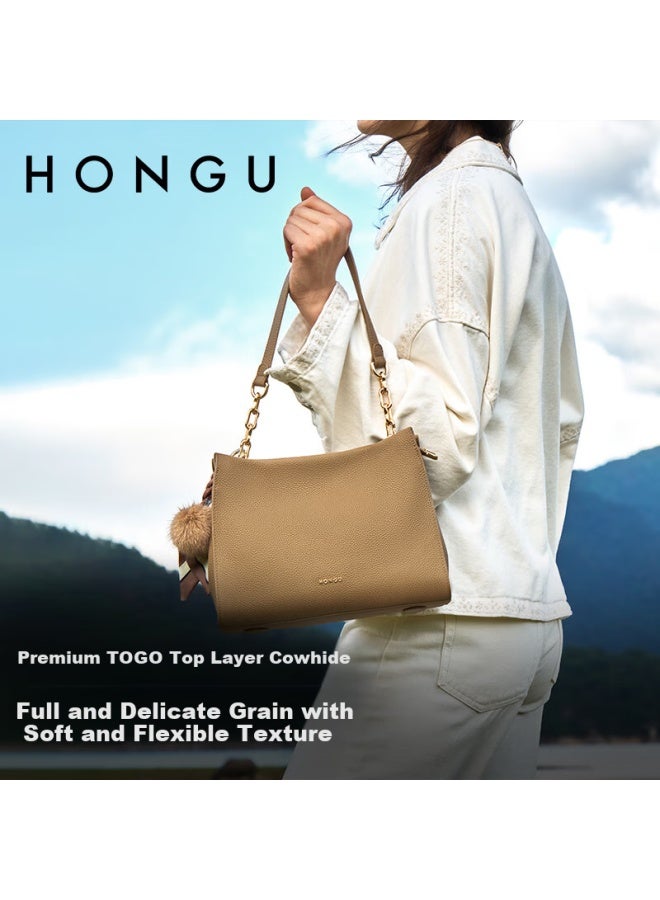Hongu Honggu Leather Handbag For Women, Top-grain Cowhide Shoulder Crossbody Bag, Elegant Commuter Tote Bag, Ladies' Purse, Qixi Gift For Girlfriend - Image 3