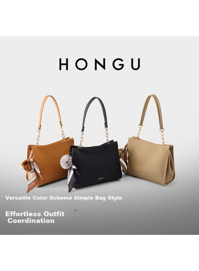 Hongu Honggu Leather Handbag For Women, Top-grain Cowhide Shoulder Crossbody Bag, Elegant Commuter Tote Bag, Ladies' Purse, Qixi Gift For Girlfriend - Image 5