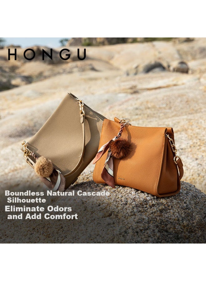 Hongu Honggu Leather Handbag For Women, Top-grain Cowhide Shoulder Crossbody Bag, Elegant Commuter Tote Bag, Ladies' Purse, Qixi Gift For Girlfriend - Image 4