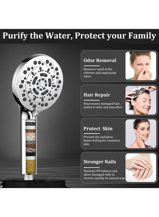 Vatex Filtered Shower Head with Handheld, High Pressure 5 Spray Modes Showerhead with Hose, Bracket and 15 Stages Water Softener Filters Beads for Hard Water Remove Chlorine and Harmful Substance - Image 2