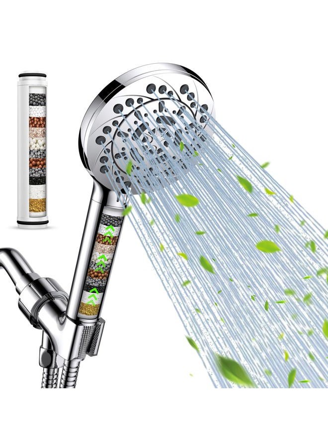 Vatex Filtered Shower Head with Handheld, High Pressure 5 Spray Modes Showerhead with Hose, Bracket and 15 Stages Water Softener Filters Beads for Hard Water Remove Chlorine and Harmful Substance - Image 1