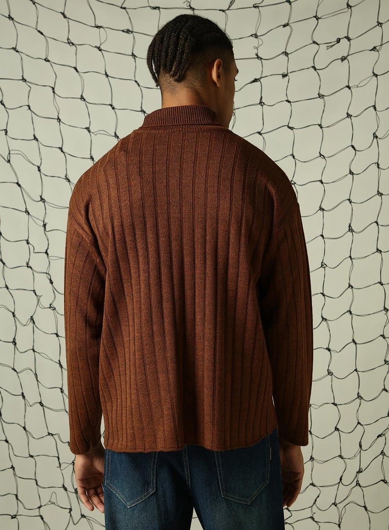 Hubberholme Men's Brown 100% Acrylic Solid Oversized Sweater - Image 3