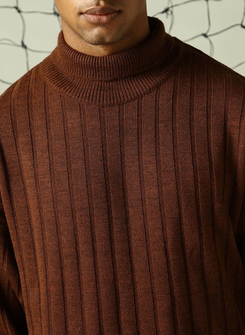 Hubberholme Men's Brown 100% Acrylic Solid Oversized Sweater - Image 5