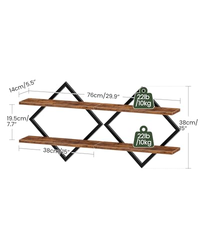 CHOEZON Floating Shelves Set of 2 Wall Shelves 2Tier Hanging Shelves Wall Shelf Set of 2 Wall Mounted Shelves for Living Room Bedroom Kitchen Office Study Rustic Brown TBJ01P2BF - Image 3