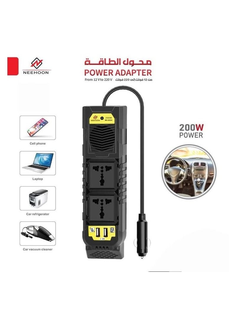 NEEHOON NH82604 Car 220V Power Inverter 200W 12V To 220V-240V Power Out 2 USB Port 50 60Hz Car Inverter - Image 1