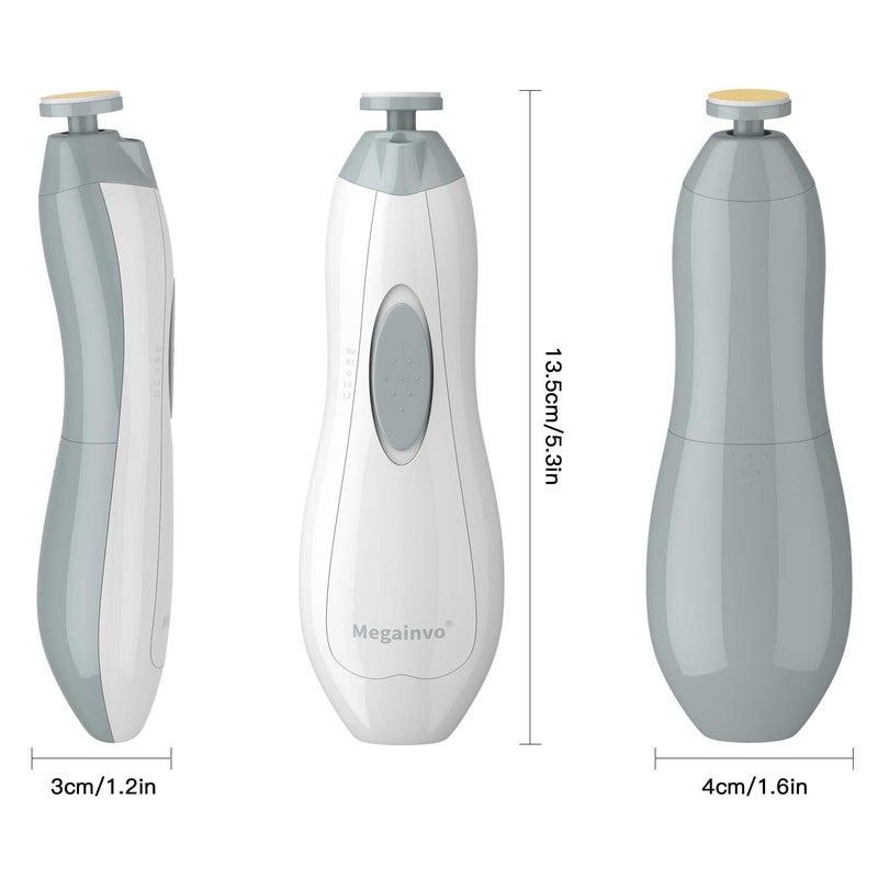 Megainvo Baby Nail Trimmer Electric Baby Nail File with LED Light 10 Grinding Heads Baby Nail Clippers Safe Quiet Nail Care Kit for Newborn Toddler Kids Toes Fingernails Battery Operated Not Included  Grey - Image 2