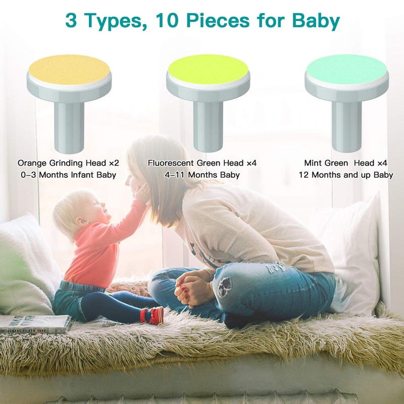 Megainvo Baby Nail Trimmer Electric Baby Nail File with LED Light 10 Grinding Heads Baby Nail Clippers Safe Quiet Nail Care Kit for Newborn Toddler Kids Toes Fingernails Battery Operated Not Included  Grey - Image 3