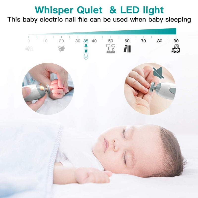 Megainvo Baby Nail Trimmer Electric Baby Nail File with LED Light 10 Grinding Heads Baby Nail Clippers Safe Quiet Nail Care Kit for Newborn Toddler Kids Toes Fingernails Battery Operated Not Included  Grey - Image 5