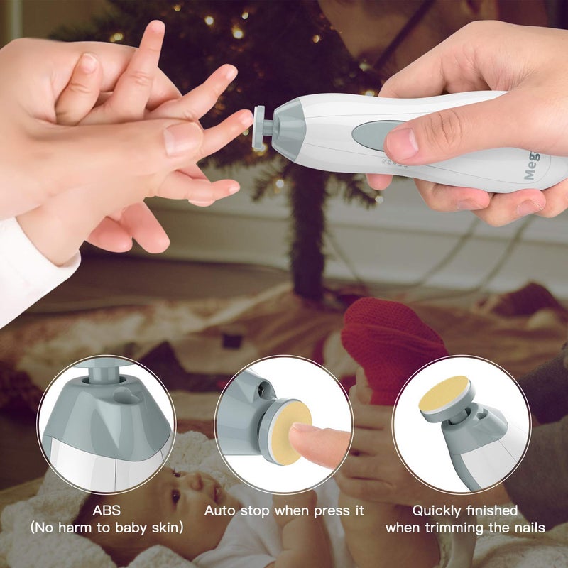 Megainvo Baby Nail Trimmer Electric Baby Nail File with LED Light 10 Grinding Heads Baby Nail Clippers Safe Quiet Nail Care Kit for Newborn Toddler Kids Toes Fingernails Battery Operated Not Included  Grey - Image 4