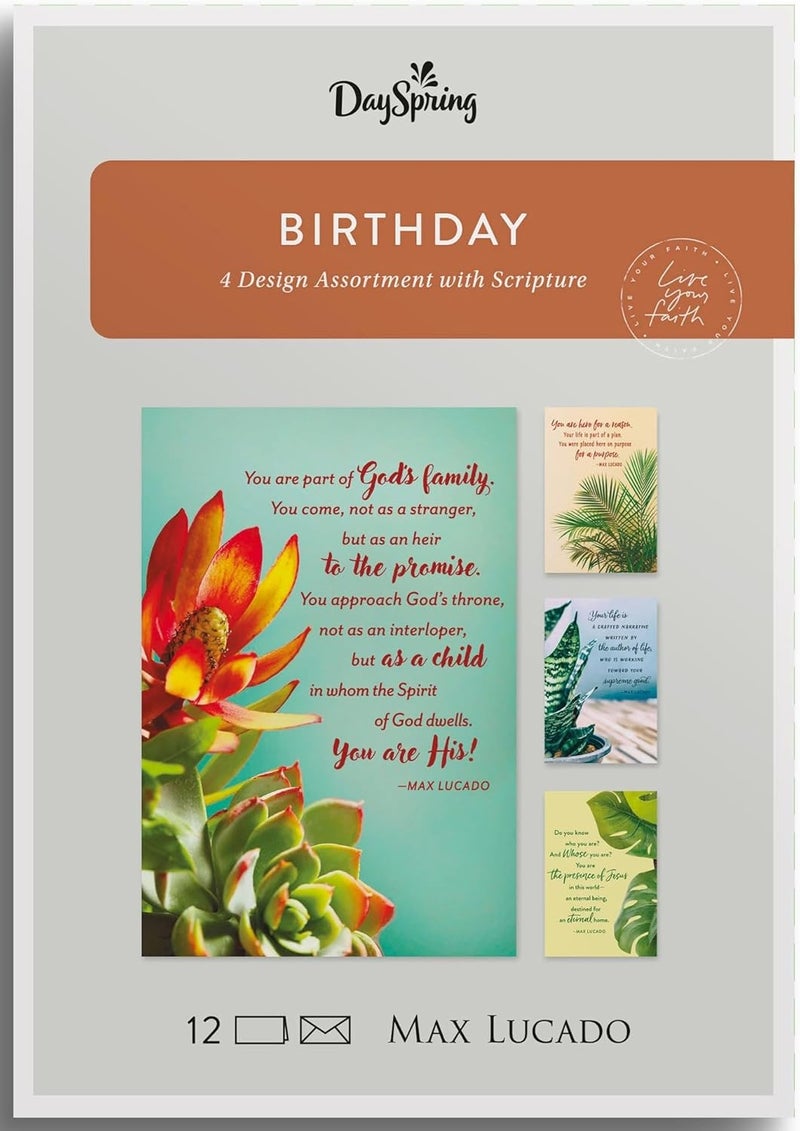 DaySpring  Max Lucado Birthday  4 Botanical Art Design Assortment With Scripture  12 Boxed Cards and Envelopes - Image 1