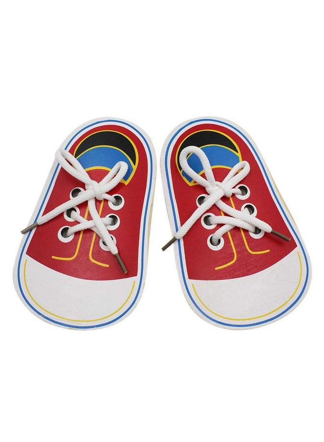 RARITYUS (Pack Of 2) Wooden Lacing Shoe Toy Learn To Tie Shoelaces Fine Motor Skills Toy Threading Toy Board Game - Image 4