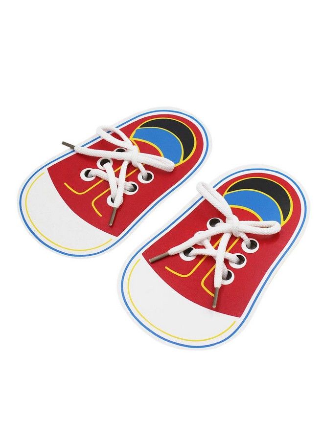 RARITYUS (Pack Of 2) Wooden Lacing Shoe Toy Learn To Tie Shoelaces Fine Motor Skills Toy Threading Toy Board Game - Image 3