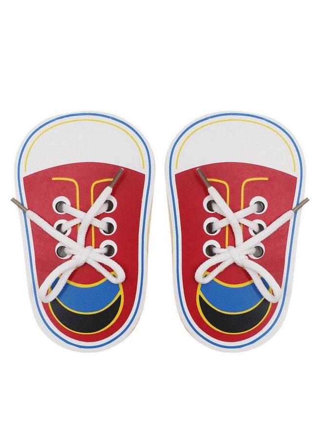 RARITYUS (Pack Of 2) Wooden Lacing Shoe Toy Learn To Tie Shoelaces Fine Motor Skills Toy Threading Toy Board Game - Image 2