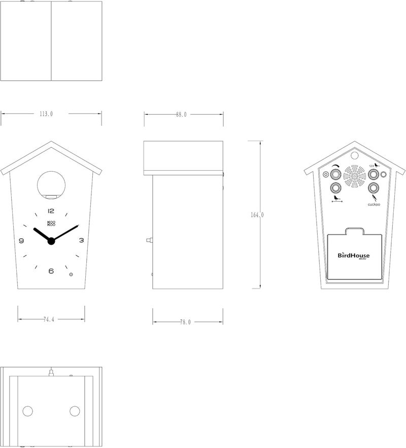KOOKOO Birdhouse Mini Black, Tiny Modern Cuckoo Clock with 12 Natural Bird Songs or Cuckoo Call - Image 3