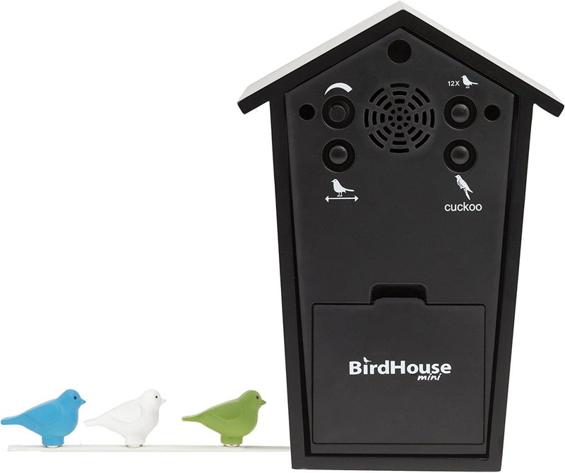 KOOKOO Birdhouse Mini Black, Tiny Modern Cuckoo Clock with 12 Natural Bird Songs or Cuckoo Call - Image 2