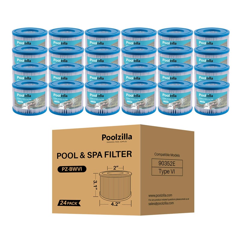 Poolzilla 24-Pack Spa Filter Cartridge Replacement for Bestway Type VI, 29001E, Coleman SaluSpa 90352E, 58323E, 58323, 58324,Sunset Filters VI, Volca Spares Size VI, Lay-Z Spa (L x OD: 3.1â€ x 4.2â€) - Image 1