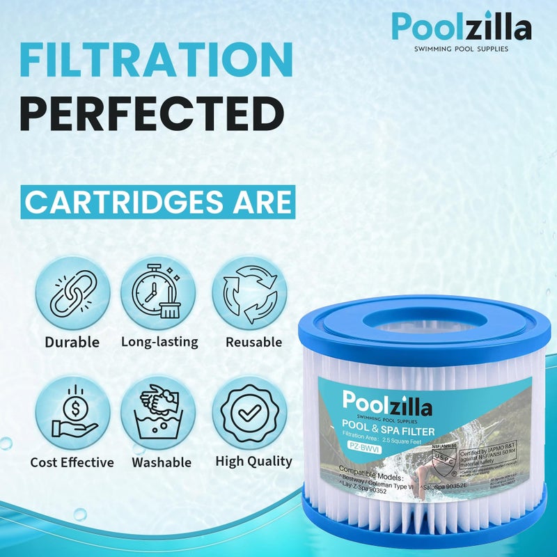 Poolzilla 24-Pack Spa Filter Cartridge Replacement for Bestway Type VI, 29001E, Coleman SaluSpa 90352E, 58323E, 58323, 58324,Sunset Filters VI, Volca Spares Size VI, Lay-Z Spa (L x OD: 3.1â€ x 4.2â€) - Image 5