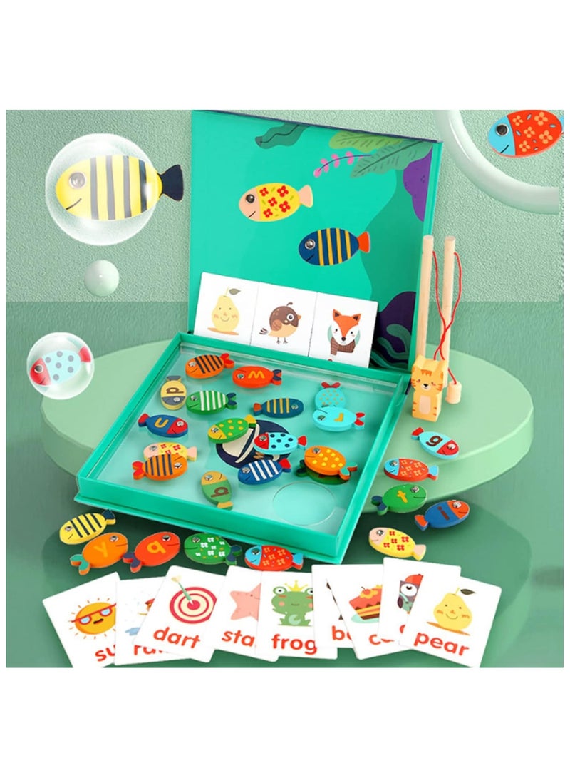 Magnetic Fishing Game for Toddlers, ABC Learning Letter Games for Kids with Wood Toy Fishing Poles & Fish,Magnetic Fishing Toy Montessori Toys Gift Kids 3-5 Boys Girls - Image 1